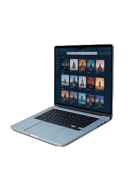Laptop showing entertainment thumbnails