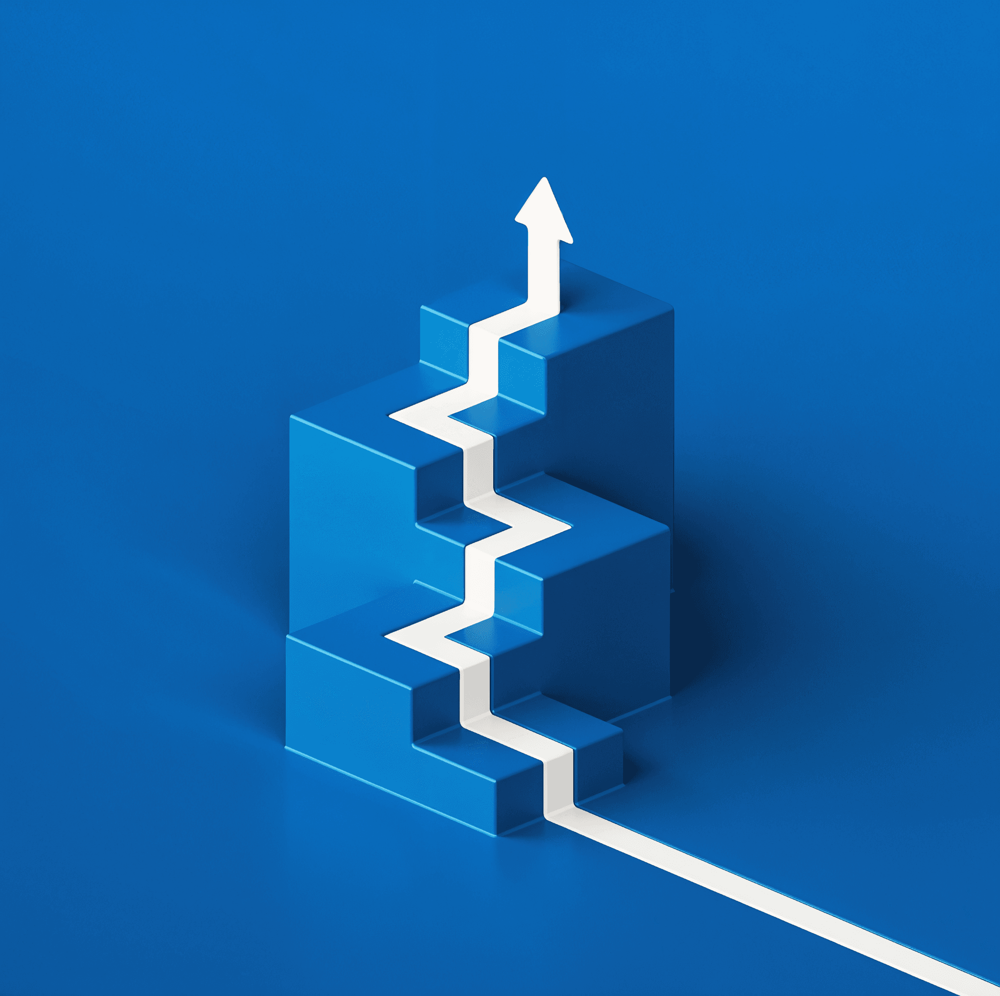 Ascending performance staircase with an upward arrow