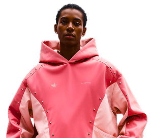 Creative model in a pink hoodie